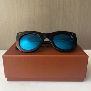 illesteva Boca Black Matte Sunglasses with Blue Mirrored Lenses